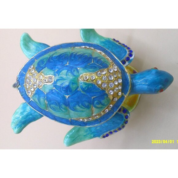 Hand-Painted Jeweled Turtle Figurine With Rhinestones & Colorful Base * AB20 - Picture 2 of 4